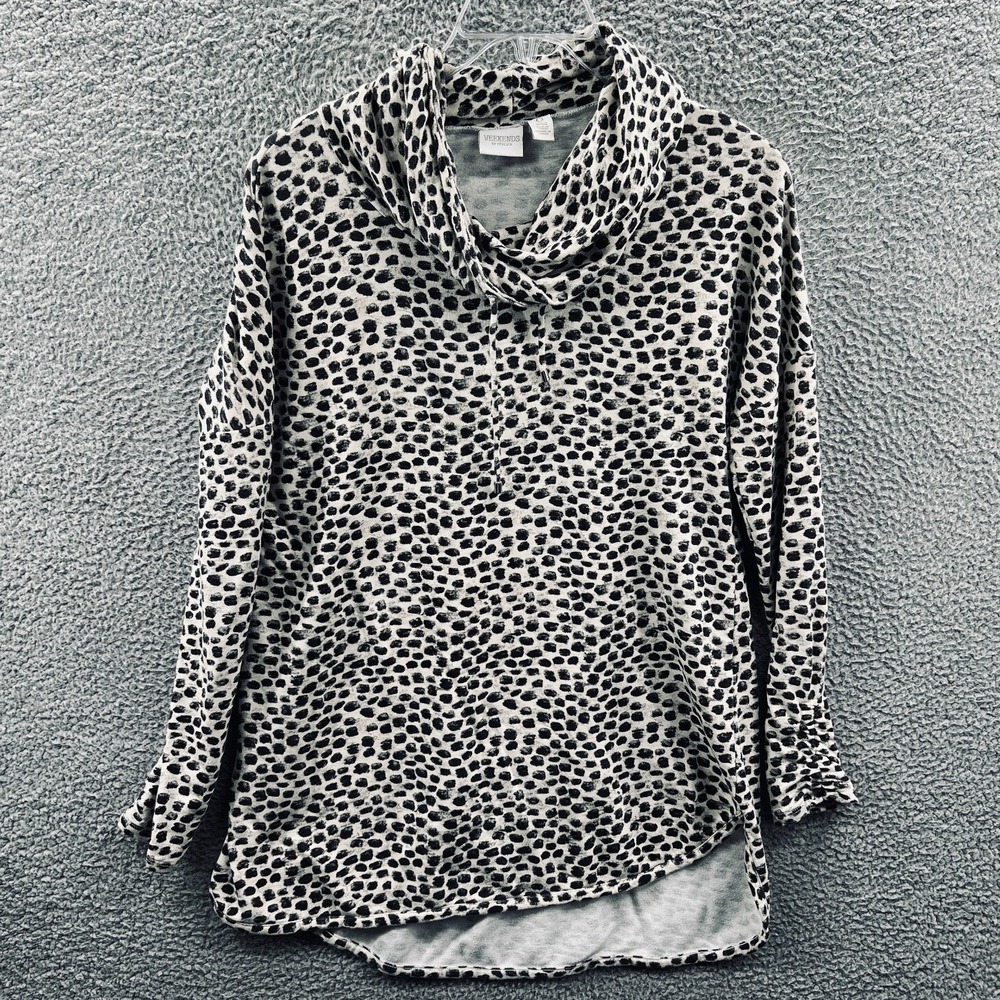 Chicos Women Tunic Top S Leopard Print Elevated Basic Cowl Neck Relaxed Pullover